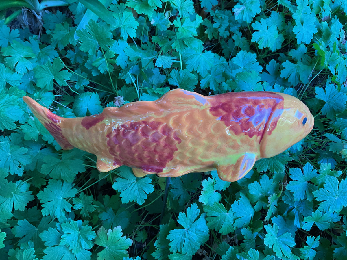 Koi Fish - Persimmon, Ceramic Garden Sculpture by JJ Potts – GardenArt.com